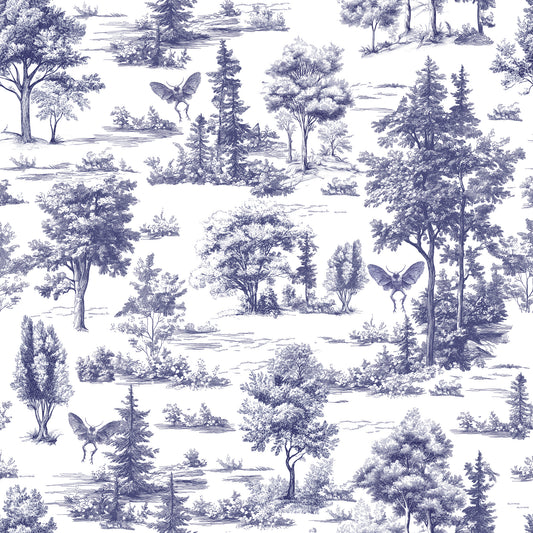 Veer Decor Mothman Novelty Toile Navy Blue Peel and Stick Wallpaper Landscape, Novelty, Patterns Transitional, Traditional, Novelty Blue  Wallpaper - 8335-AC3