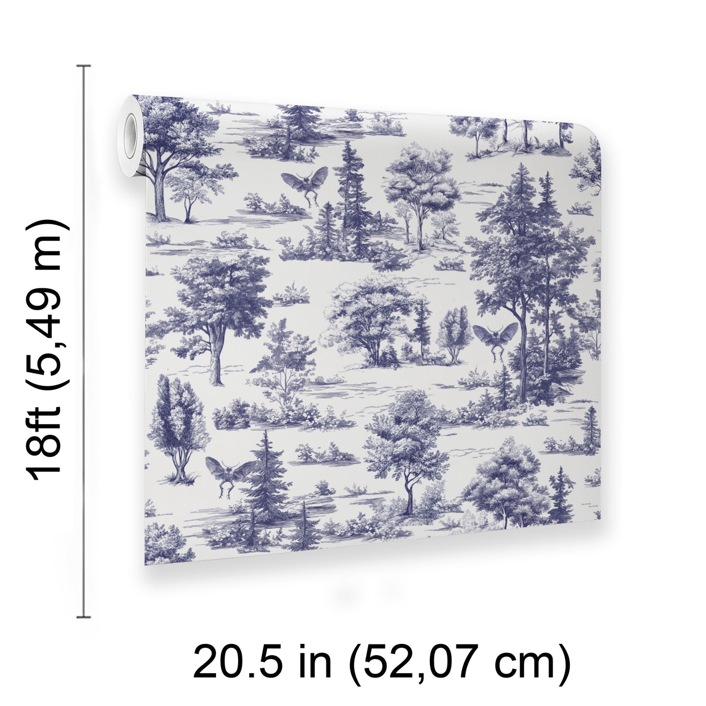 Veer Decor Mothman Novelty Toile Navy Blue Peel and Stick Wallpaper Landscape, Novelty, Patterns Transitional, Traditional, Novelty Blue  Wallpaper - 8335-AC3