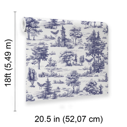 Veer Decor Mothman Novelty Toile Navy Blue Peel and Stick Wallpaper Landscape, Novelty, Patterns Transitional, Traditional, Novelty Blue  Wallpaper - 8335-AC3