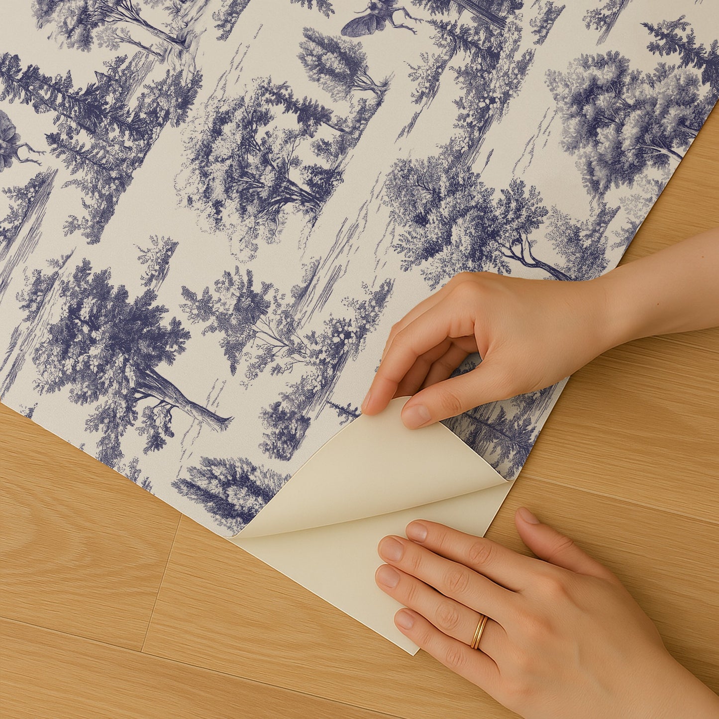 Veer Decor Mothman Novelty Toile Navy Blue Peel and Stick Wallpaper Landscape, Novelty, Patterns Transitional, Traditional, Novelty Blue  Wallpaper - 8335-AC3