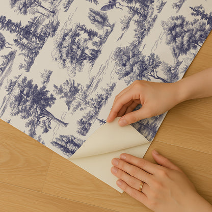 Veer Decor Mothman Novelty Toile Navy Blue Peel and Stick Wallpaper Landscape, Novelty, Patterns Transitional, Traditional, Novelty Blue  Wallpaper - 8335-AC3