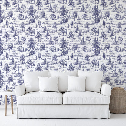 Veer Decor Mothman Novelty Toile Navy Blue Peel and Stick Wallpaper Landscape, Novelty, Patterns Transitional, Traditional, Novelty Blue  Wallpaper - 8335-AC3