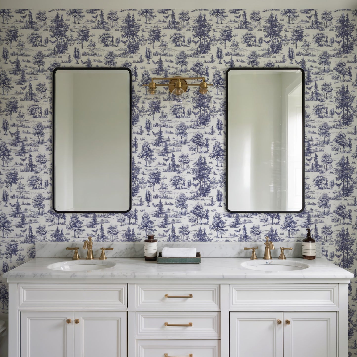 Veer Decor Mothman Novelty Toile Navy Blue Peel and Stick Wallpaper Landscape, Novelty, Patterns Transitional, Traditional, Novelty Blue  Wallpaper - 8335-AC3