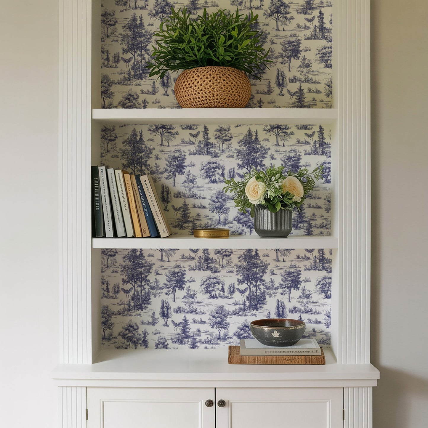 Veer Decor Mothman Novelty Toile Navy Blue Peel and Stick Wallpaper Landscape, Novelty, Patterns Transitional, Traditional, Novelty Blue  Wallpaper - 8335-AC3