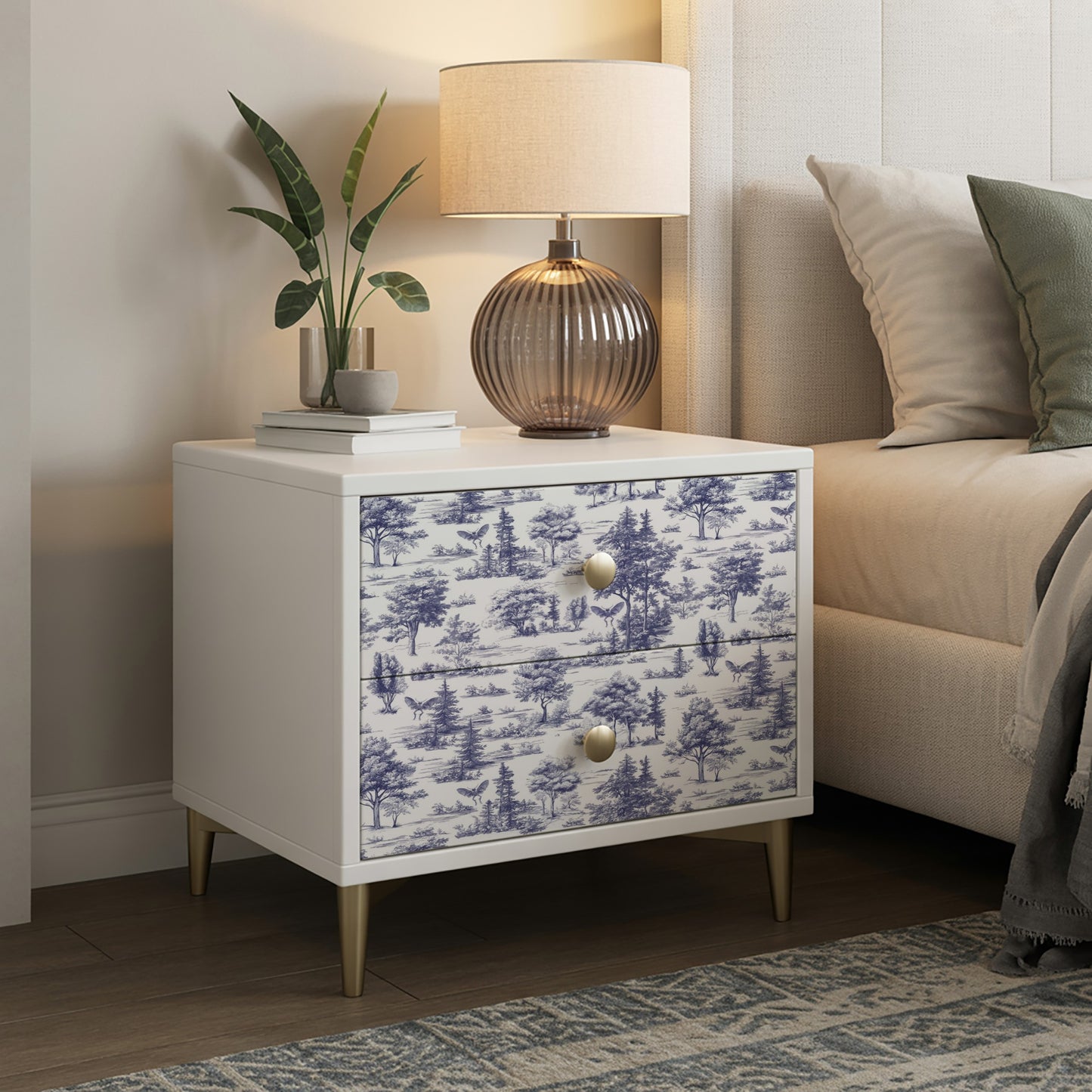 Veer Decor Mothman Novelty Toile Navy Blue Peel and Stick Wallpaper Landscape, Novelty, Patterns Transitional, Traditional, Novelty Blue  Wallpaper - 8335-AC3