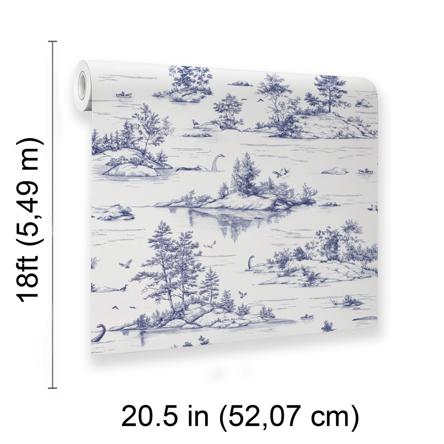 Veer Decor Nessie Novelty Toile Blue Peel and Stick Wallpaper Landscape, Novelty, Patterns Transitional, Traditional, Novelty Blue  Wallpaper - 8335-AD1