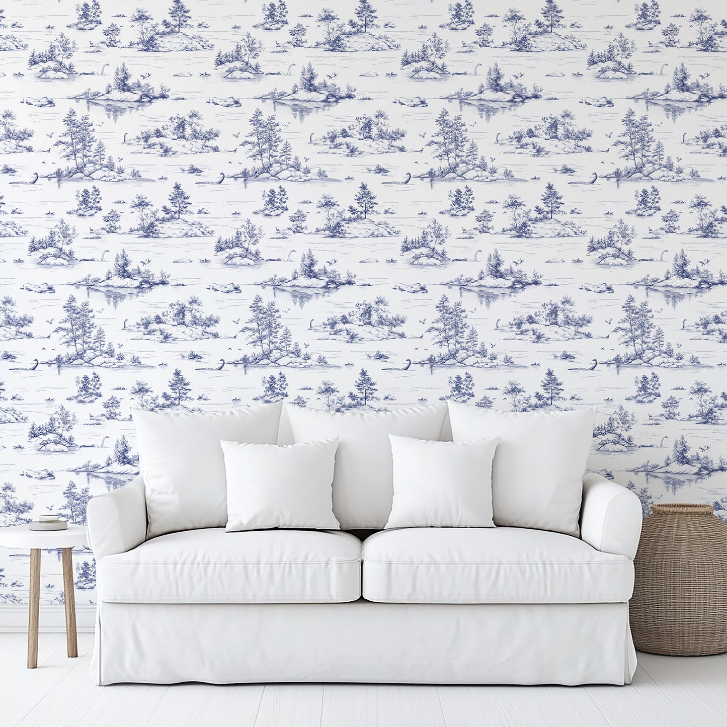 Veer Decor Nessie Novelty Toile Blue Peel and Stick Wallpaper Landscape, Novelty, Patterns Transitional, Traditional, Novelty Blue  Wallpaper - 8335-AD1