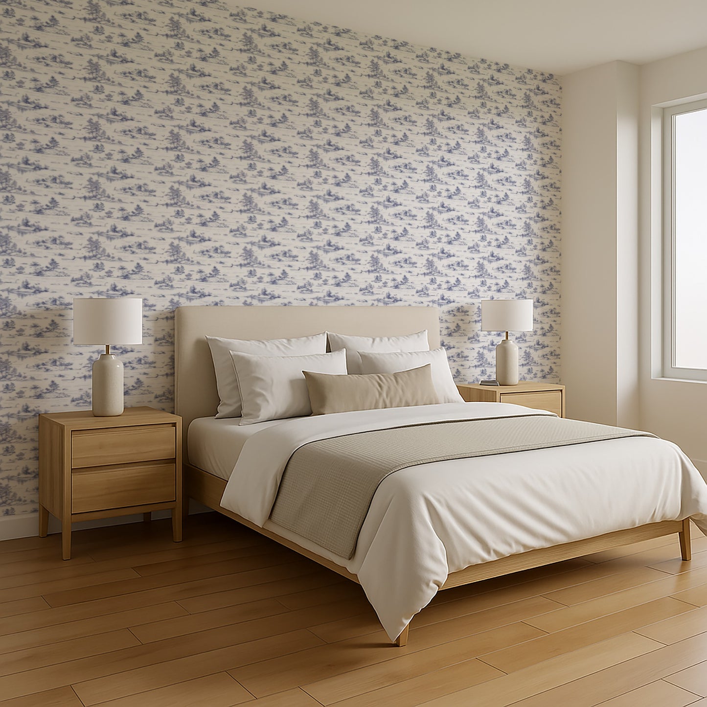 Veer Decor Nessie Novelty Toile Blue Peel and Stick Wallpaper Landscape, Novelty, Patterns Transitional, Traditional, Novelty Blue  Wallpaper - 8335-AD1