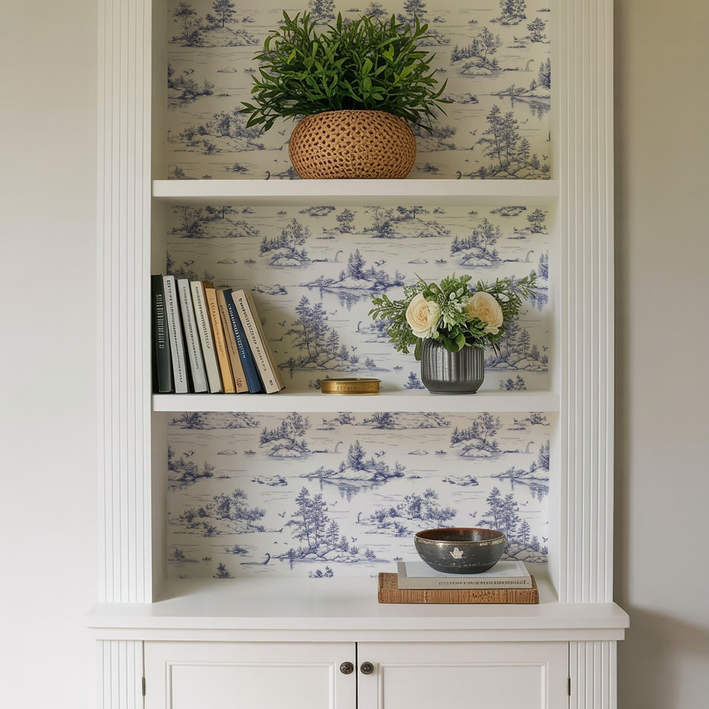 Veer Decor Nessie Novelty Toile Blue Peel and Stick Wallpaper Landscape, Novelty, Patterns Transitional, Traditional, Novelty Blue  Wallpaper - 8335-AD1