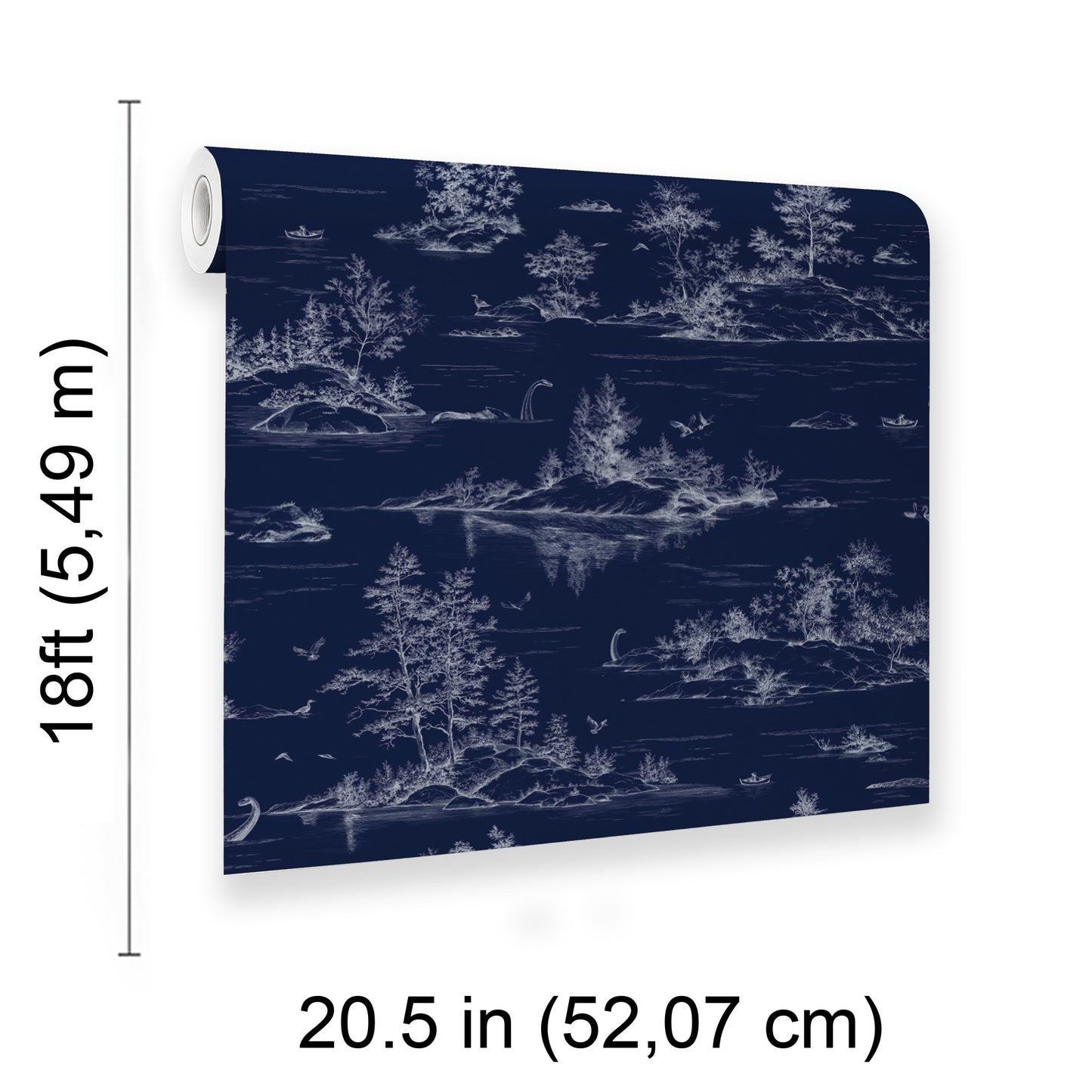 Veer Decor Nessie Novelty Toile Navy Ground Peel and Stick Wallpaper Landscape, Novelty, Patterns Transitional, Traditional, Novelty Navy  Wallpaper - 8335-AD3