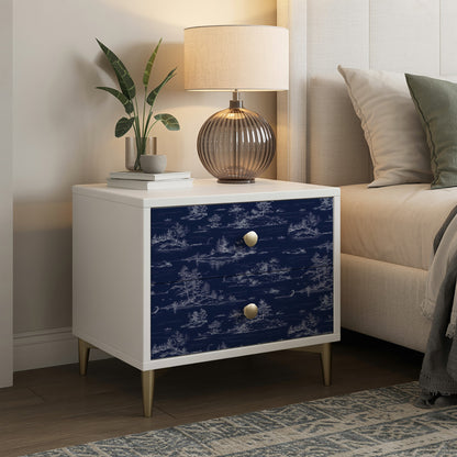 Veer Decor Nessie Novelty Toile Navy Ground Peel and Stick Wallpaper Landscape, Novelty, Patterns Transitional, Traditional, Novelty Navy  Wallpaper - 8335-AD3