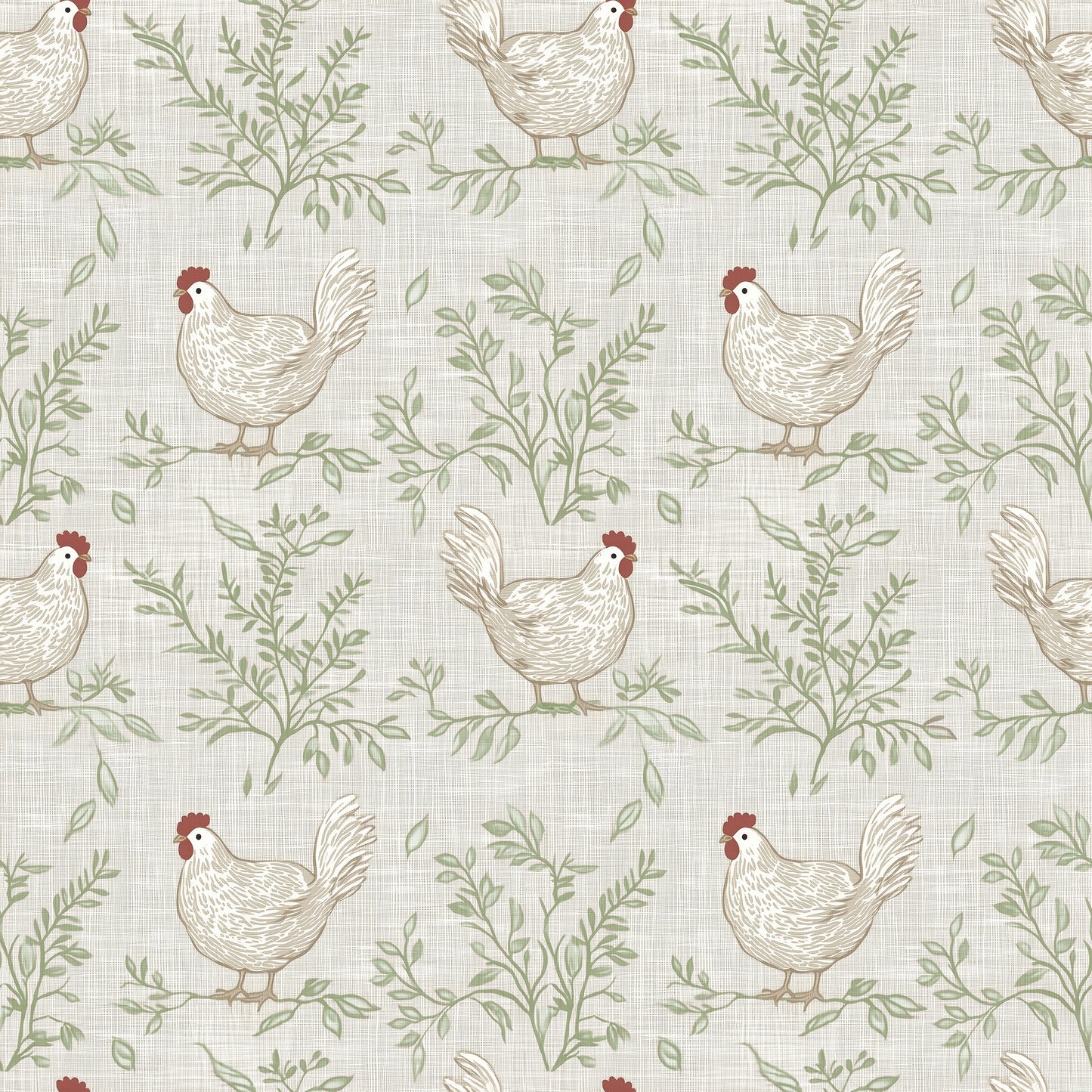 Veer Decor Cluckingham Toile Peel and Stick Wallpaper Animals, Patterns Transitional, Traditional, Novelty Green  Wallpaper - 8335-AF