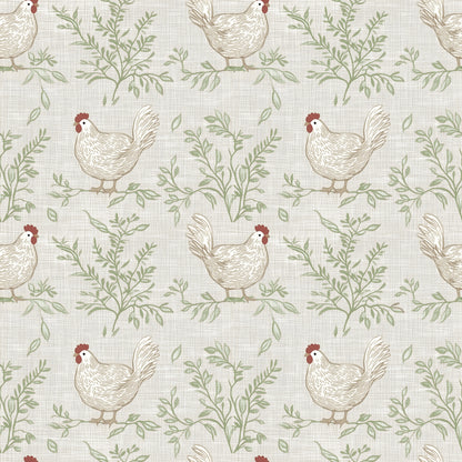 Veer Decor Cluckingham Toile Peel and Stick Wallpaper Animals, Patterns Transitional, Traditional, Novelty Green  Wallpaper - 8335-AF