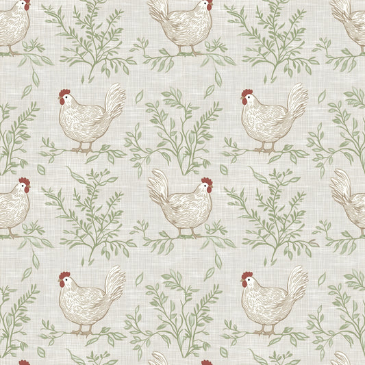 Veer Decor Cluckingham Toile Peel and Stick Wallpaper Animals, Patterns Transitional, Traditional, Novelty Green  Wallpaper - 8335-AF