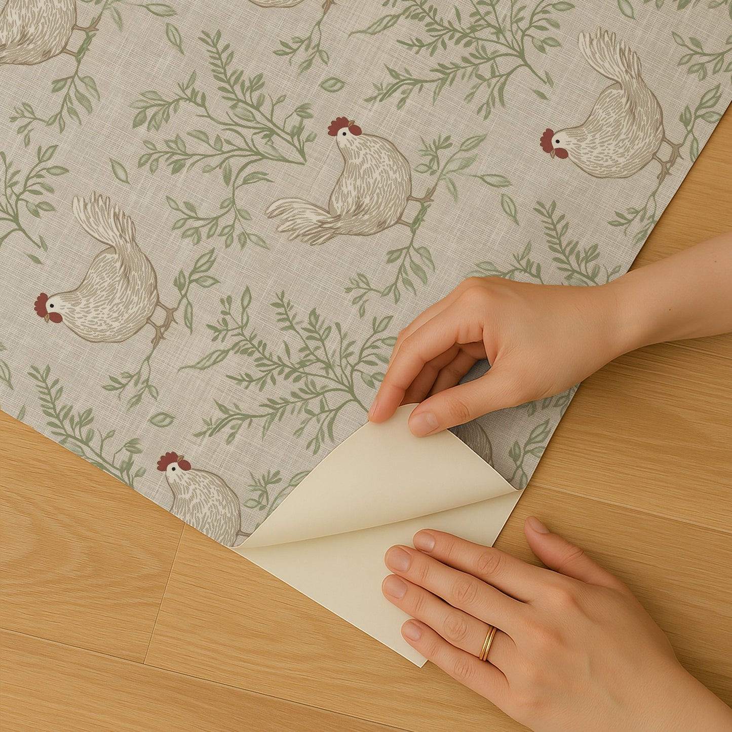 Veer Decor Cluckingham Toile Peel and Stick Wallpaper Animals, Patterns Transitional, Traditional, Novelty Green  Wallpaper - 8335-AF