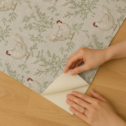 Veer Decor Cluckingham Toile Peel and Stick Wallpaper Animals, Patterns Transitional, Traditional, Novelty Green  Wallpaper - 8335-AF