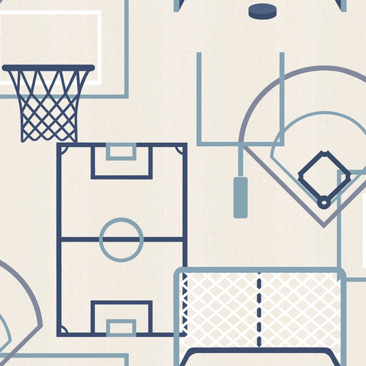 Veer Decor Sports Play Zone Blue Peel and Stick Wallpaper Children, Hobby, Sports Kids, Novelty Cream  Wallpaper - 8335-AG1