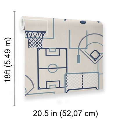 Veer Decor Sports Play Zone Blue Peel and Stick Wallpaper Children, Hobby, Sports Kids, Novelty Cream  Wallpaper - 8335-AG1