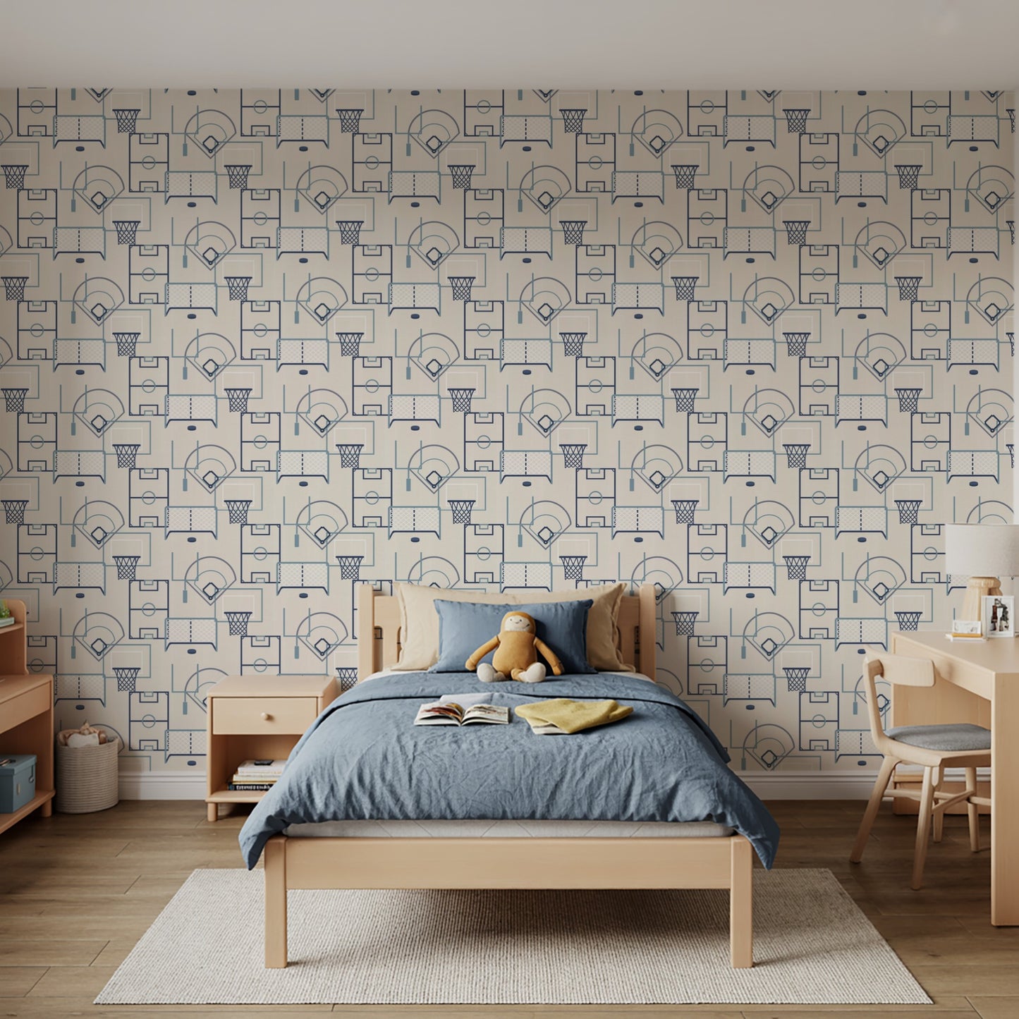 Veer Decor Sports Play Zone Blue Peel and Stick Wallpaper Children, Hobby, Sports Kids, Novelty Cream  Wallpaper - 8335-AG1