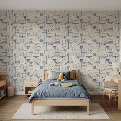 Veer Decor Sports Play Zone Blue Peel and Stick Wallpaper Children, Hobby, Sports Kids, Novelty Cream  Wallpaper - 8335-AG1