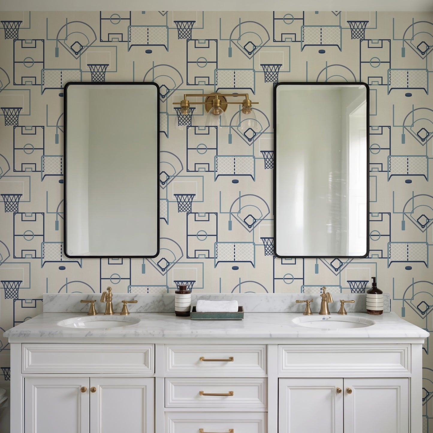 Veer Decor Sports Play Zone Blue Peel and Stick Wallpaper Children, Hobby, Sports Kids, Novelty Cream  Wallpaper - 8335-AG1