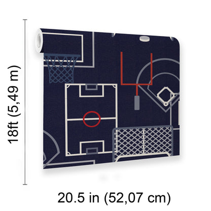 Veer Decor Sports Play Zone Navy Peel and Stick Wallpaper Children, Hobby, Sports Kids, Novelty Navy  Wallpaper - 8335-AG2