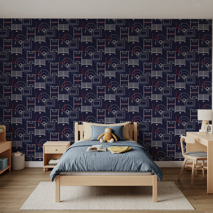 Veer Decor Sports Play Zone Navy Peel and Stick Wallpaper Children, Hobby, Sports Kids, Novelty Navy  Wallpaper - 8335-AG2