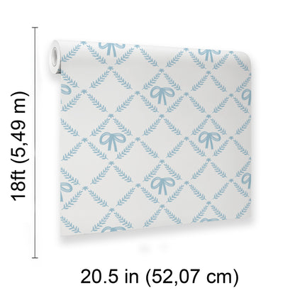 Veer Decor Heirloom Bow Trellis Blue Peel and Stick Wallpaper Children, Patterns Kids, Novelty Blue  Wallpaper - 8335-AH2