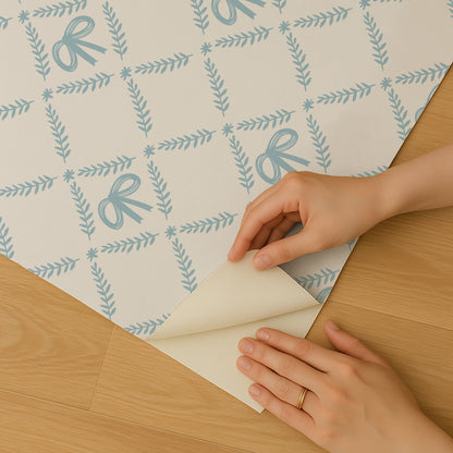 Veer Decor Heirloom Bow Trellis Blue Peel and Stick Wallpaper Children, Patterns Kids, Novelty Blue  Wallpaper - 8335-AH2