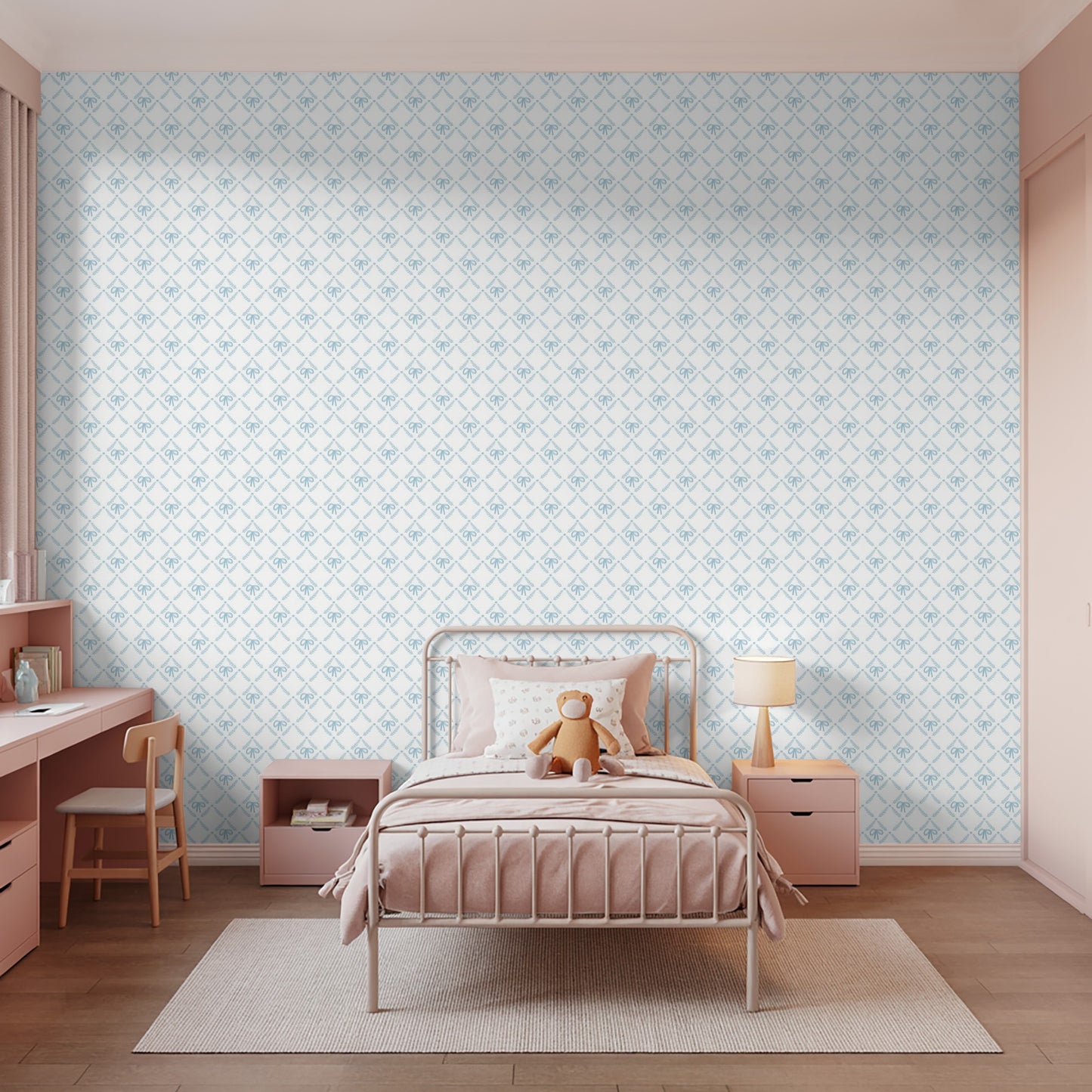 Veer Decor Heirloom Bow Trellis Blue Peel and Stick Wallpaper Children, Patterns Kids, Novelty Blue  Wallpaper - 8335-AH2