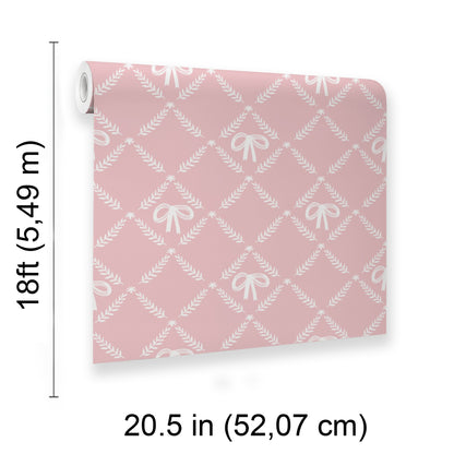 Veer Decor Heirloom Bow Trellis Pink Peel and Stick Wallpaper Children, Patterns Kids, Novelty Pink  Wallpaper - 8335-AH3