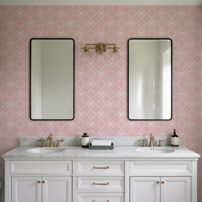 Veer Decor Heirloom Bow Trellis Pink Peel and Stick Wallpaper Children, Patterns Kids, Novelty Pink  Wallpaper - 8335-AH3