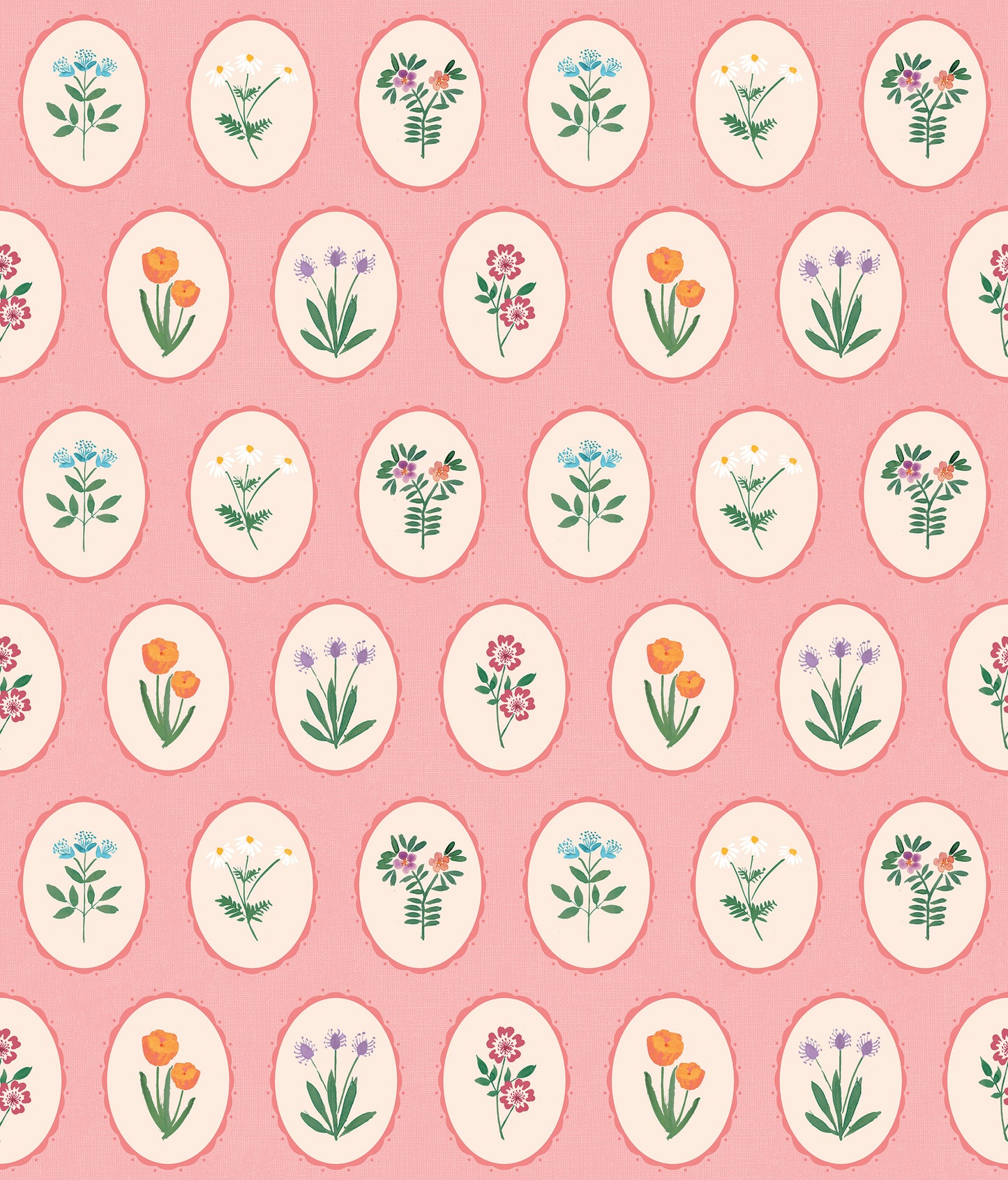 Veer Decor Heirloom Floral Medallions Pink Peel and Stick Wallpaper Floral Kids, Novelty Pink  Wallpaper - 8335-AI2