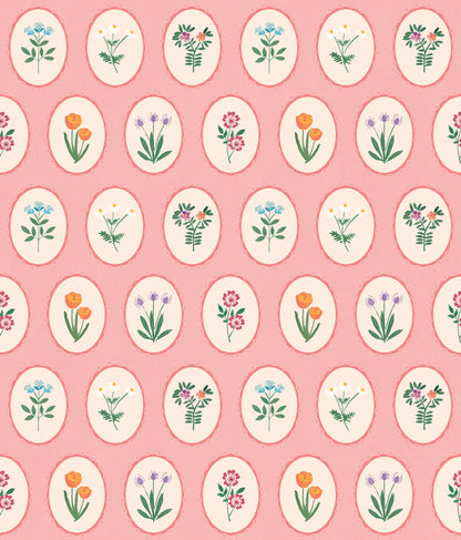 Veer Decor Heirloom Floral Medallions Pink Peel and Stick Wallpaper Floral Kids, Novelty Pink  Wallpaper - 8335-AI2