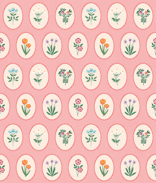 Veer Decor Heirloom Floral Medallions Pink Peel and Stick Wallpaper Floral Kids, Novelty Pink  Wallpaper - 8335-AI2