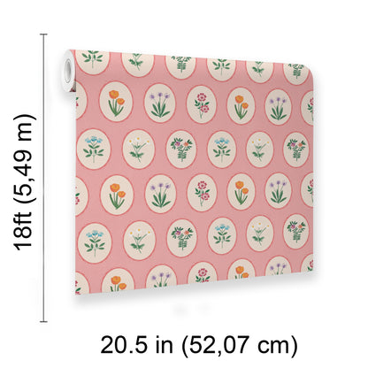Veer Decor Heirloom Floral Medallions Pink Peel and Stick Wallpaper Floral Kids, Novelty Pink  Wallpaper - 8335-AI2