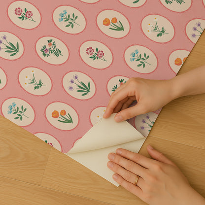Veer Decor Heirloom Floral Medallions Pink Peel and Stick Wallpaper Floral Kids, Novelty Pink  Wallpaper - 8335-AI2