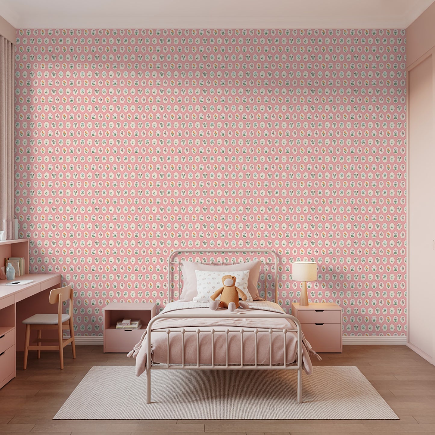 Veer Decor Heirloom Floral Medallions Pink Peel and Stick Wallpaper Floral Kids, Novelty Pink  Wallpaper - 8335-AI2