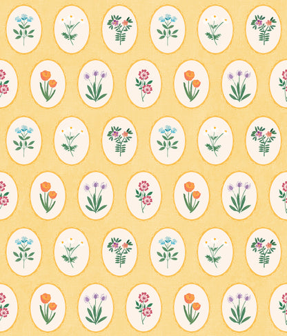 Veer Decor Heirloom Floral Medallions Yellow Peel and Stick Wallpaper Floral Kids, Novelty Yellow  Wallpaper - 8335-AI3