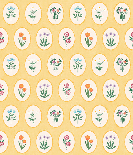 Veer Decor Heirloom Floral Medallions Yellow Peel and Stick Wallpaper Floral Kids, Novelty Yellow  Wallpaper - 8335-AI3