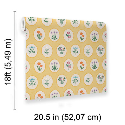 Veer Decor Heirloom Floral Medallions Yellow Peel and Stick Wallpaper Floral Kids, Novelty Yellow  Wallpaper - 8335-AI3
