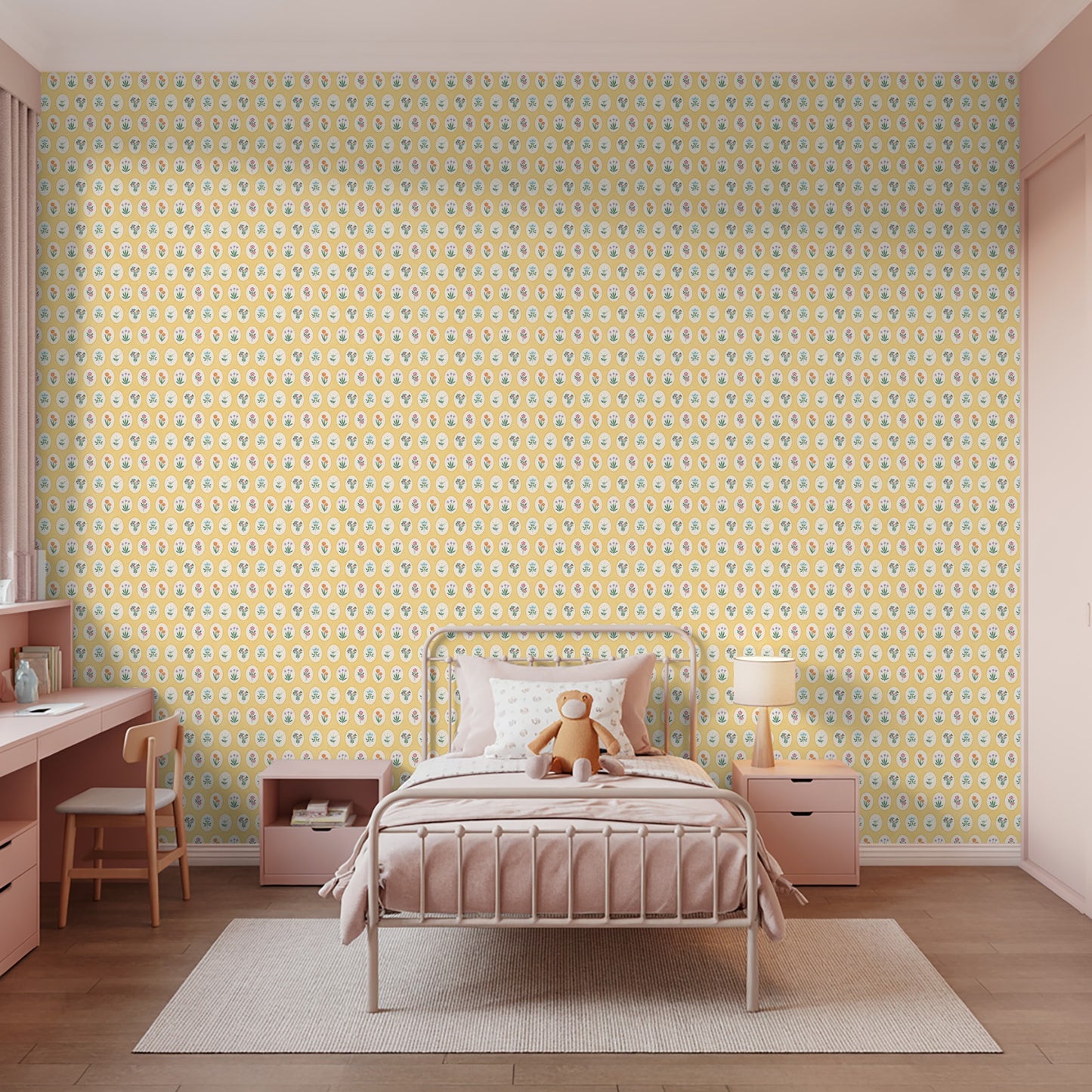 Veer Decor Heirloom Floral Medallions Yellow Peel and Stick Wallpaper Floral Kids, Novelty Yellow  Wallpaper - 8335-AI3