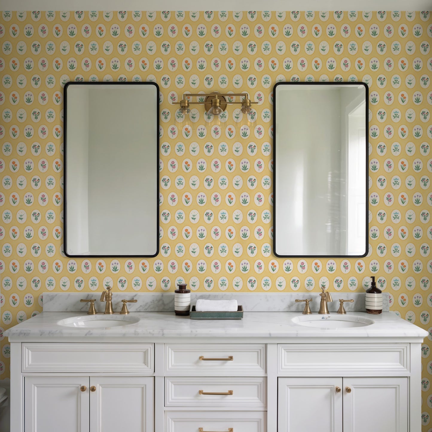 Veer Decor Heirloom Floral Medallions Yellow Peel and Stick Wallpaper Floral Kids, Novelty Yellow  Wallpaper - 8335-AI3