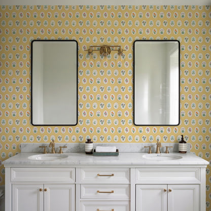 Veer Decor Heirloom Floral Medallions Yellow Peel and Stick Wallpaper Floral Kids, Novelty Yellow  Wallpaper - 8335-AI3