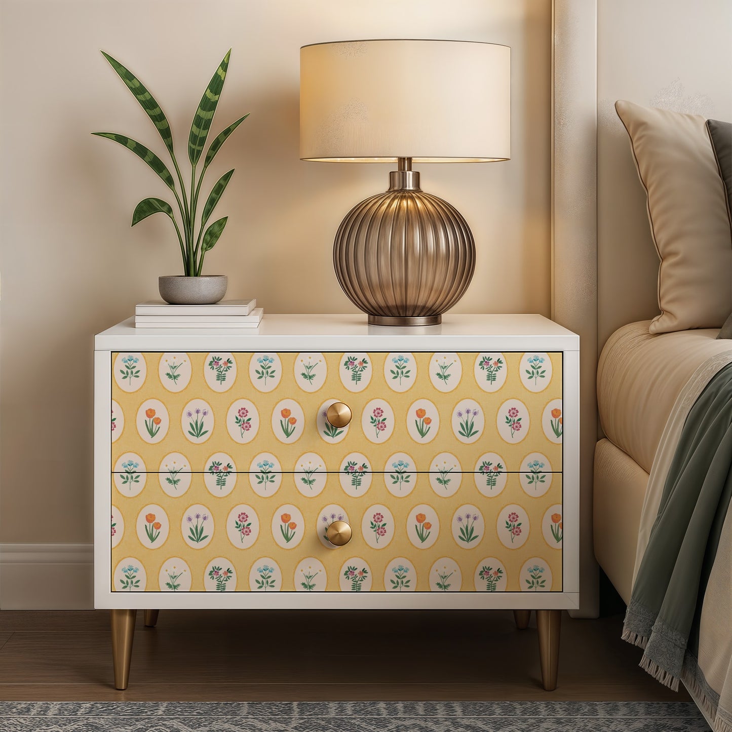 Veer Decor Heirloom Floral Medallions Yellow Peel and Stick Wallpaper Floral Kids, Novelty Yellow  Wallpaper - 8335-AI3