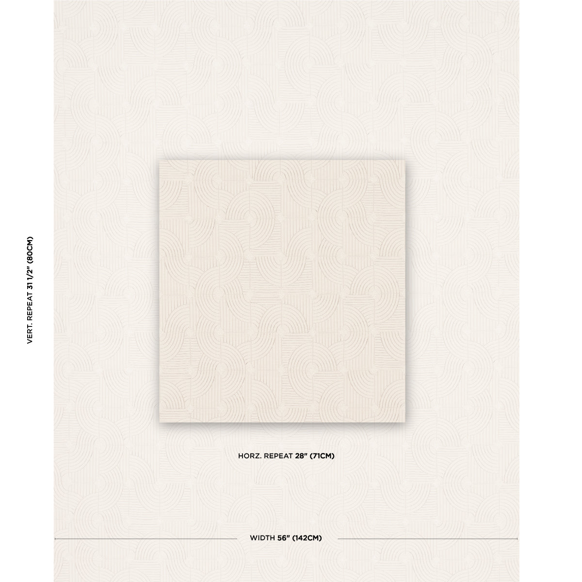 Cream textured wallpaper with subtle circular swirl pattern; sample square on larger sheet for wall decor.
