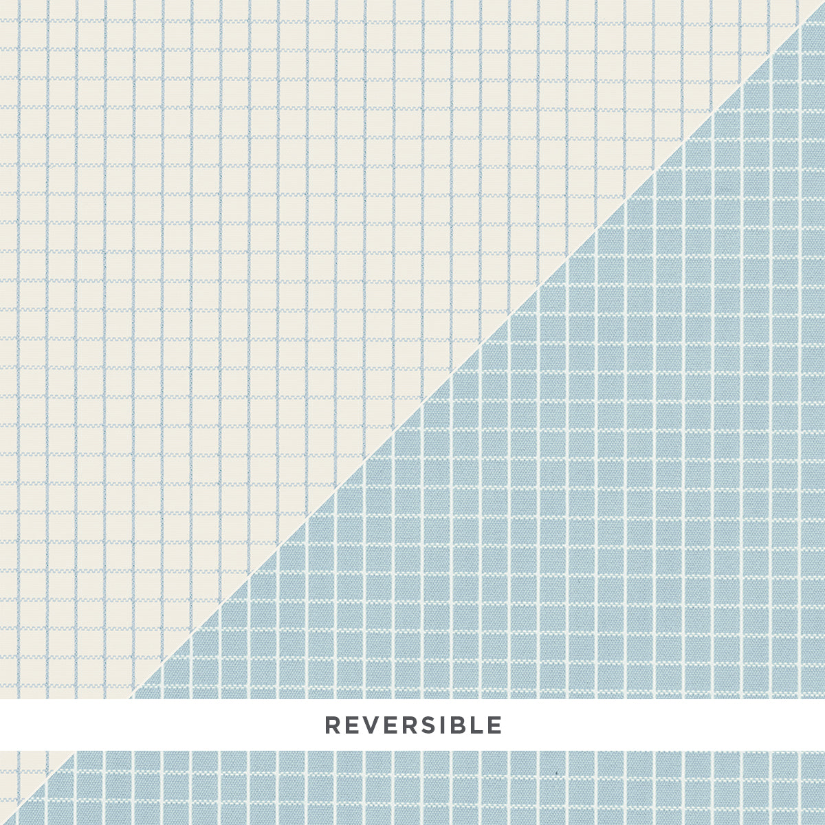 Reversible grid-pattern blanket in pale cream and blue, diagonal split design for cozy throw.