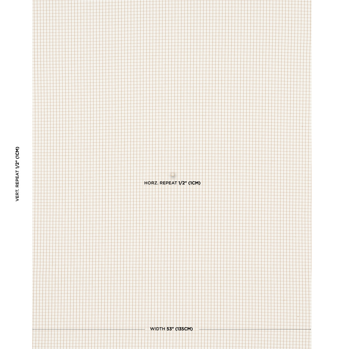 Beige grid wallpaper with tiny square pattern; horizontal repeat 1/2 inch, width 53 in (133 cm).