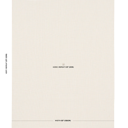 Beige grid wallpaper with tiny square pattern; horizontal repeat 1/2 inch, width 53 in (133 cm).