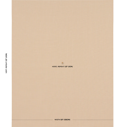 Beige grid tile with tiny tan squares; center notes horizontal repeat; left edge shows vertical repeat; width 53 in (133 cm)